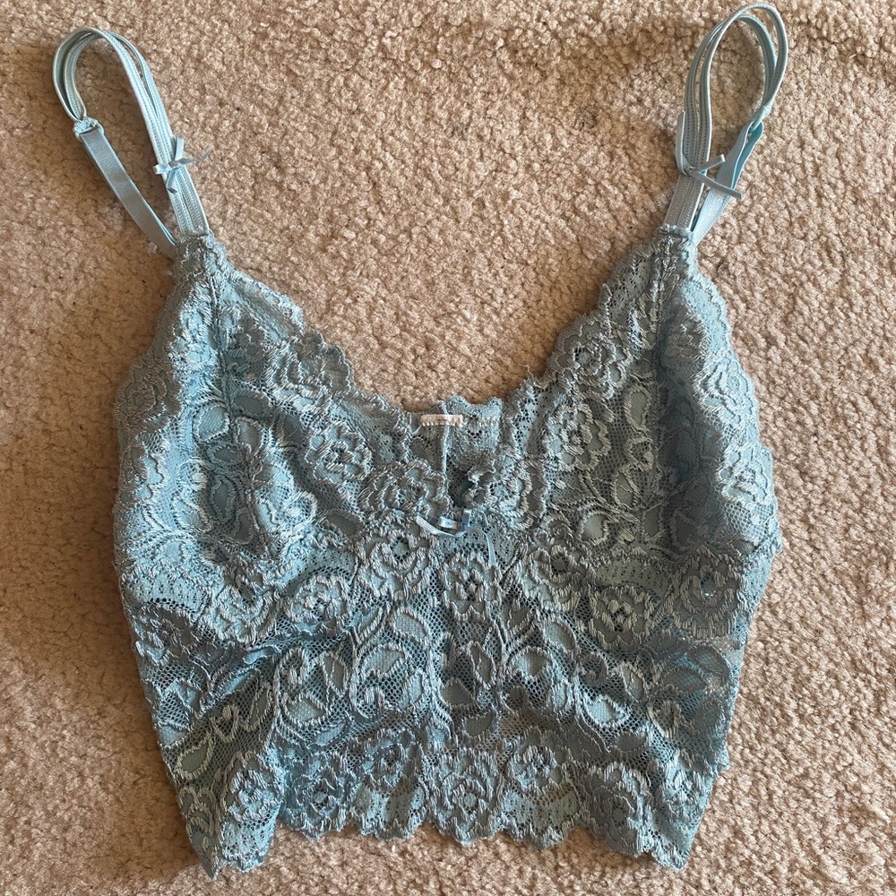 Lacey Baby Blue Spaghetti Top w Ribbons